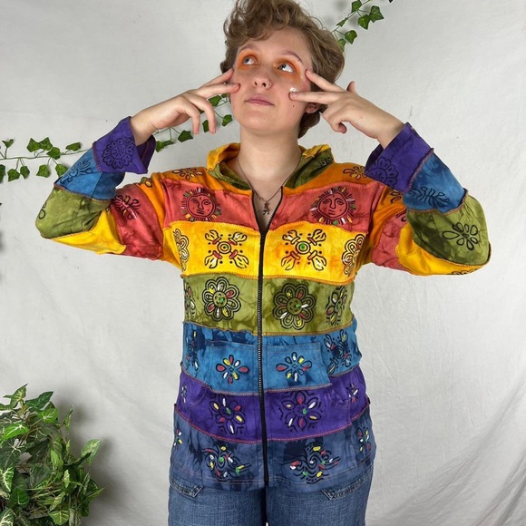 Rising International Jackets & Blazers - Y2k Rainbow Hippie Colorful Boho Fairy Jacket